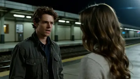 Two people stand several feet apart on an empty train platform late at night. Intimate medium close-ups alternate slowly. Cold overhead lighting reflects off concrete.
Spoken English dialogue with heavy pauses.
Person 1 (soft): “Say it. Out loud.”
Person 2 (after a breath): “I don’t love you anymore.”
Wind moves through the station, distant train rumble echoes, the space feels vast and hollow. Cinematic stillness.
