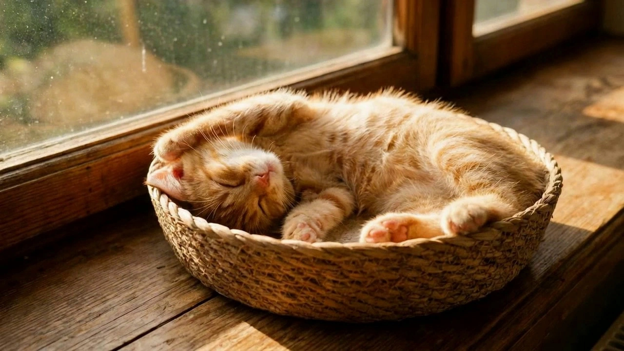 The kitten in the picture scratched its face with its front paws, then lazily licked its paws; the fur looked incredibly fine.