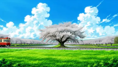 Replace the background with a cherry blossom tree.