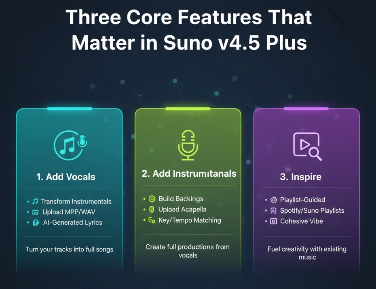 Three Core Features That Matter in Suno v4.5 Plus