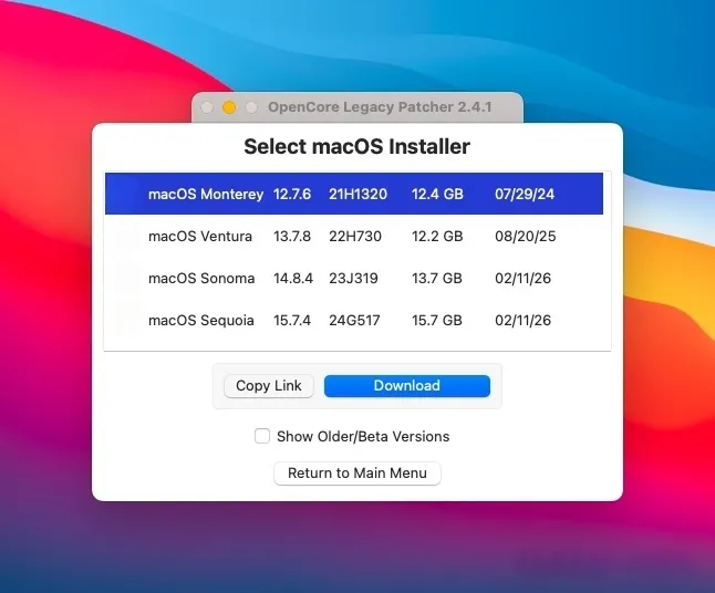 Select macOS Installer