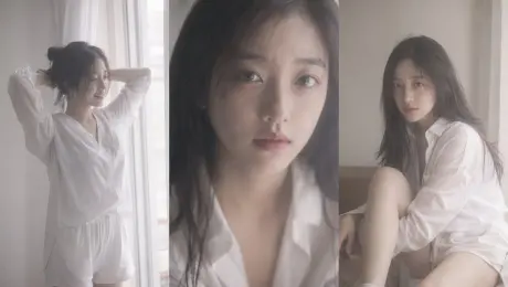 9:16 vertical — Korean idol portrait photoshoot, 3x3 grid (nine frames), same person in all images, consistent facial features and styling.

soft black mist filter effect, lowered contrast, blooming highlights, subtle glow around light sources, slightly faded blacks

natural indoor setting near window, white curtains, clean wall background

young Korean female idol, minimal makeup, soft realistic skin texture, slight imperfections

outfit: white shirt + shorts, simple and relaxed styling

hair: long dark hair, slightly messy, naturally flowing

poses vary across nine frames: standing, slight movement, seated, looking away, close-up, over-shoulder glance, candid transitions

lighting: diffused daylight, soft shadows, gentle highlight bloom

mood: quiet, intimate, everyday poetic moment, photobook aesthetic

quality: ultra-realistic, subtle film grain, soft focus edges, dreamy atmosphere