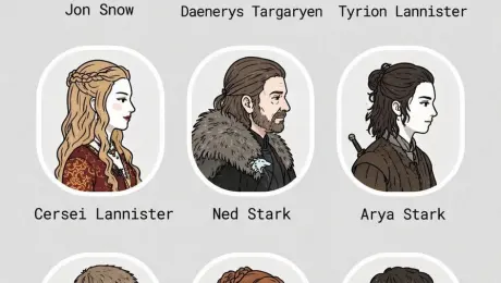 生成一个 3x3 的插画风格角色头像网格，并附带名称标签，非常适合用于角色阵容展示或头像集。

{
  "type": "character portrait grid",
  "theme": "{argument name=\"theme\" default=\"Game of Thrones characters\"}",
  "style": "{argument name=\"art style\" default=\"2D flat illustration, clean line art, comic style, profile view facing right, pale skin with blush\"}",
  "layout": {
    "grid": "3x3",
    "background": "light gray textured",
    "frame_style": "white rounded-rectangle frames with text labels below each"
  },
  "count": 9,
  "portraits": [
    { "label": "Jon Snow", "description": "black hair half-up, beard, dark fur cloak" },
    { "label": "Daenerys Targaryen", "description": "silver braided hair, blue dress" },
    { "label": "Tyrion Lannister", "description": "curly brown hair, beard, dark tunic with gold pin" },
    { "label": "Cersei Lannister", "description": "blonde braided hair, ornate red and gold dress" },
    { "label": "Ned Stark", "description": "brown hair half-up, beard, dark fur cloak" },
    { "label": "Arya Stark", "description": "short dark hair half-up, brown tunic, sword hilt" },
    { "label": "Jaime Lannister", "description": "short blonde hair, gold armor with lion motif" },
    { "label": "Sansa Stark", "description": "red braided hair, blue dress with fur collar" },
    { "label": "Theon Greyjoy", "description": "short dark curly hair, dark tunic with kraken pin" }
  ]
}