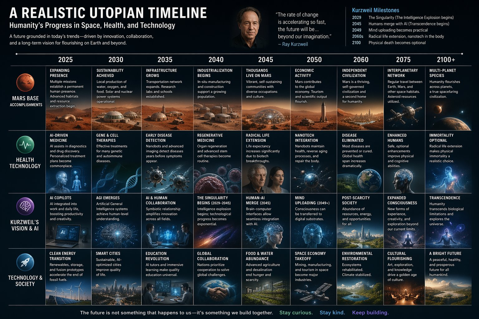 A Utopian Timeline based on Ray Kurzweil.
