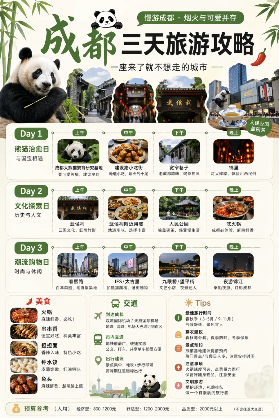 Three-day travel guide for Chgengdu - generated by GPT Image 2