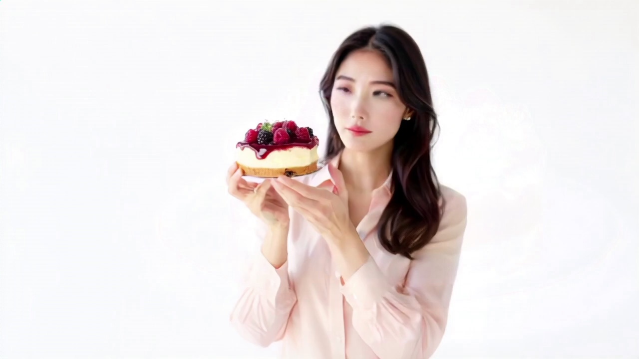 A woman eating cake.