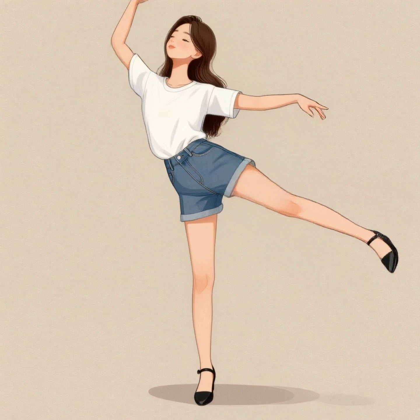Produce a video of the girl from the video performing the actions shown in the image.