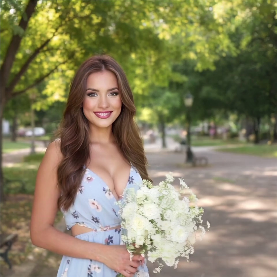 A woman with flowers.