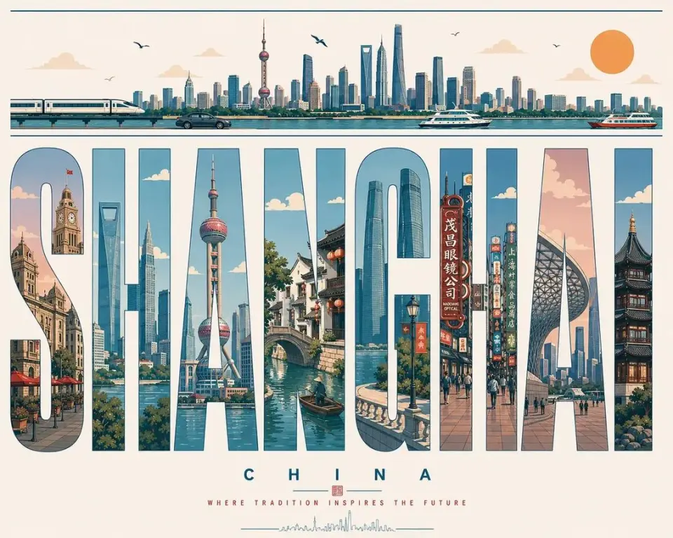 Create an ultra-high-resolution typography-based travel poster design themed around [CITY NAME].

Aspect ratio: (16:9 poster)

IMPORTANT:

All visible text inside the poster must be in English only.

Typography must be perfectly spelled and professionally typeset.

Absolutely no distorted letters, random symbols, broken text, or AI-generated gibberish.

Aspect ratio: 16:9 poster

CORE COMPOSITION:

Place the giant English word “[CITY_NAME]” prominently in the center of the composition

Each individual letter should contain a different illustrated scene from the city

Letters should be tall, elongated, bold sans-serif forms

The typography itself should feel like a series of “city gallery windows”

Distribute landmarks, streets, transportation, nature, culture, and architecture naturally across the letters

Scenes should visually flow from one letter into another like one connected urban panorama

TOP HORIZONTAL STRIP:
At the top of the poster, include a thin panoramic horizontal strip containing:

city skyline silhouettes

cars

trams or trains

boats if relevant

birds

clouds

sun
All elements should appear minimalist, elegant, and rhythmically balanced.

STYLE:
mid-century modern editorial poster,
Swiss graphic design,
minimal vector illustration,
architectural infographic aesthetic,
travel typography poster,
flat geometric illustration,
ultra clean composition,
premium magazine design,
screen print poster feeling,
retro-futuristic travel branding

ILLUSTRATION STYLE:

flat vector shapes only

no realism

no gradients

no texture noise

clean geometric shadows

simplified architectural forms

map-like top-down illustration mixed with side-view cityscape

subtle line-art details

perfectly clean vector edges

strong negative space usage

harmonious visual rhythm between letters

TYPOGRAPHY:

giant bold sans-serif typography

letters occupy most of the canvas height

ultra precise alignment

each letter acts as an independent framed illustration panel

smooth rounded corners where appropriate

editorial spacing

highly balanced composition

typography must look professionally designed, print-ready, and geometrically perfect

COLOR PALETTE:
Automatically derive a cohesive palette inspired by [CITY_NAME].

Examples:

coastal city → aqua, sand, coral, muted teal

desert city → terracotta, beige, warm cream

cyber city → mint, navy, steel blue

historic European city → dusty rose, olive green, parchment

Use:

muted pastel tones

soft vintage travel poster colors

elegant low-saturation combinations

maximum 4–6 colors only

CONTENT GENERATION:
Automatically include:

iconic landmarks of [CITY_NAME]

famous streets and transportation

local urban patterns

nearby nature elements

skyline silhouettes

bridges, rivers, or coastline if relevant

culturally symbolic architecture

recognizable local atmosphere

COMPOSITION:

centered typography composition

white or soft ivory background

lots of breathing room

top panoramic strip balances the heavy typography below

asymmetrical but visually balanced layout

each letter contains different scene depth and perspective

premium poster hierarchy with museum-quality layout

MOOD:
premium,
intellectual,
calm,
design-forward,
travel editorial aesthetic,
stylish enough for a museum gift shop poster

QUALITY:
8K ultra detailed,
print-ready,
extremely sharp vector edges,
perfect typography rendering,
clean professional graphic design,
high-end editorial poster quality,
no distorted text,
no random characters,
no spelling errors,
no AI artifacts