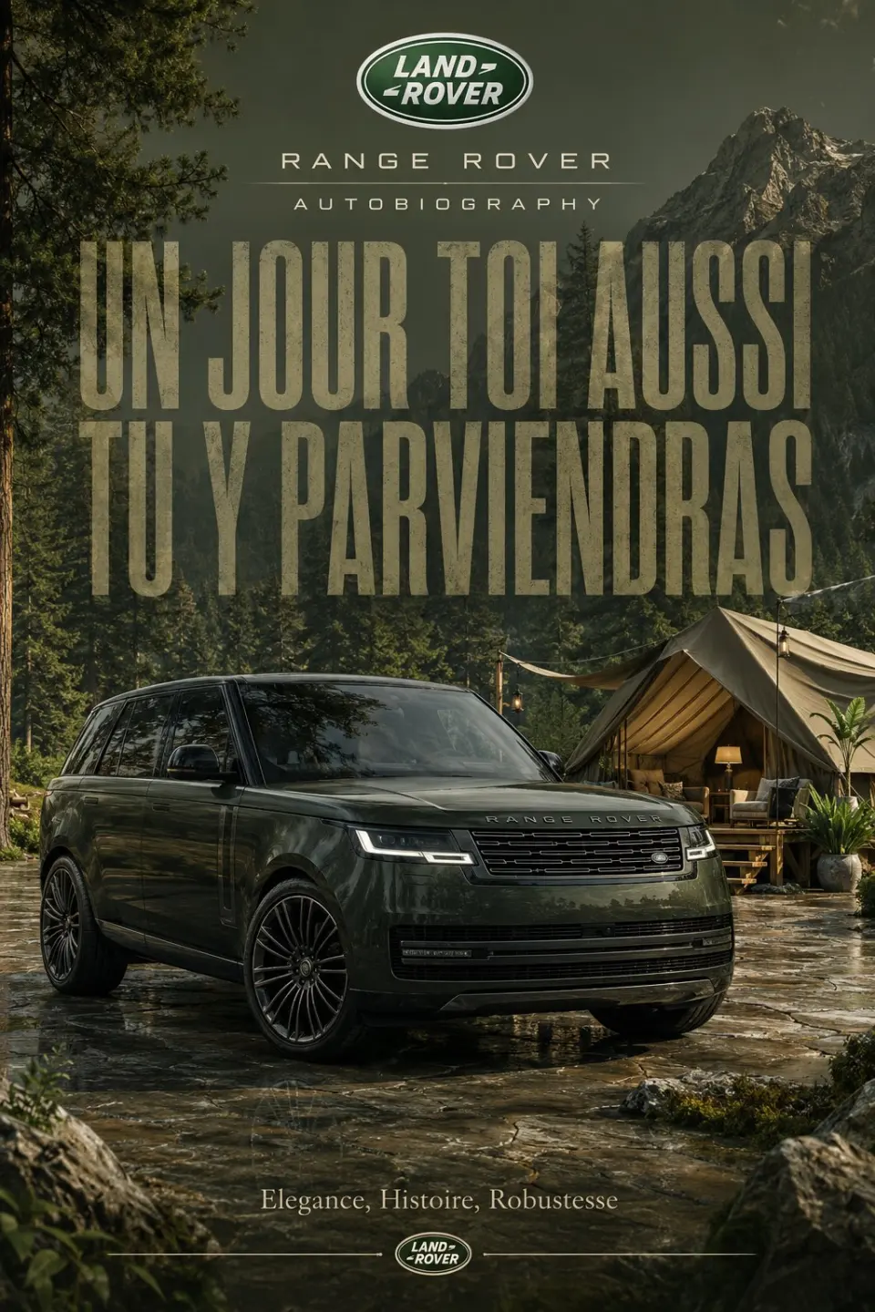 High-end surreal automotive advertising poster for [BRAND] [CAR MODEL], iconic vintage car shown in clean side profile, a stylish [CHARACTER] standing confidently on the side, minimalist studio environment with glossy floor reflection, giant oversized background typography reading "[TITLE]", official-style [BRAND LOGO] placed cleanly in the top corner, elegant small tagline at bottom reading "[TAGLINE]", refined editorial layout, bold color palette dominated by [COLORS], premium magazine advertisement aesthetic, cinematic studio lighting, sharp car details, strong negative space, clean composition, surreal but believable, no black and white, vertical poster format
